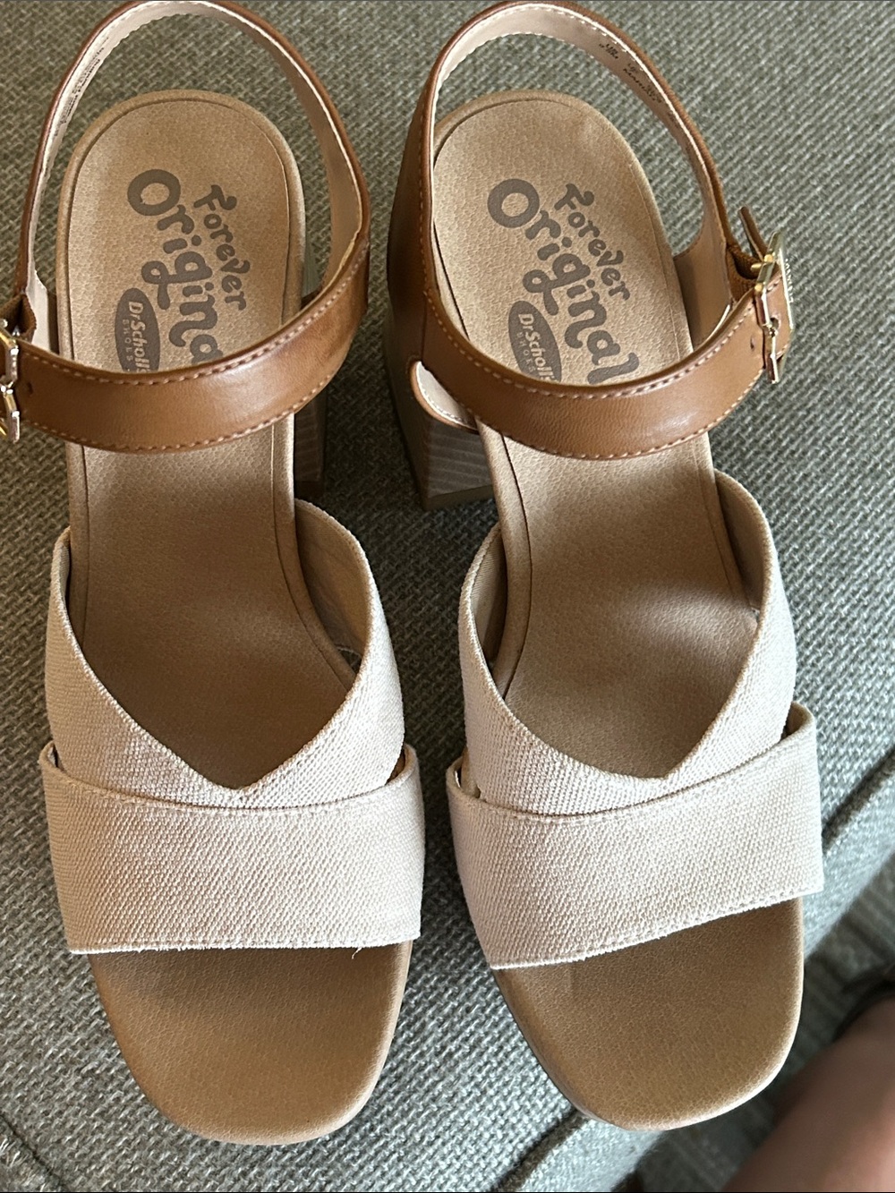 Dr.Scholl's platform  Open-Toe Block Heel Sandals in Beige and Tan - Picture 7 of 7